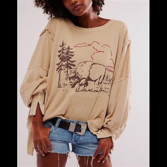 NEW Oversized Y2K Graphic Sweatshirt for Women - Long Sleeve Vintage Crewneck - Picture 2 of 4